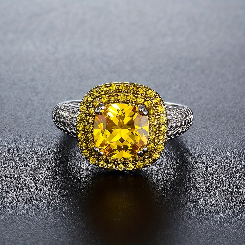 Prosperity Yellow Synthetic Square Cubic Zirconia Ring, Unisex